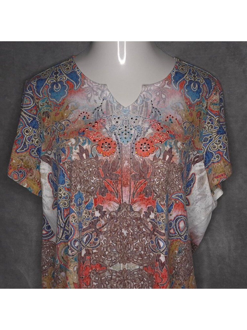 B Collection Womens Short Sleeve Top 2X Embellished Design Lightweight